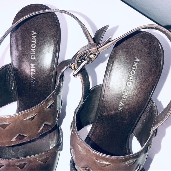 ANTONIO MELANI "Kenndal" Brown Leather Sandals 10 - Picture 5 of 13